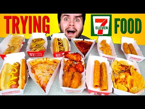 TRYING 7-ELEVEN HOT FOOD! - Taquitos, Spicy Wings, Pizza, & MORE Taste Test! Video