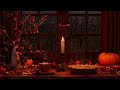 Rainy Autumn Window Ambience | Piano Music Rain, Distant Thunder, Cozy Crackling Fire
