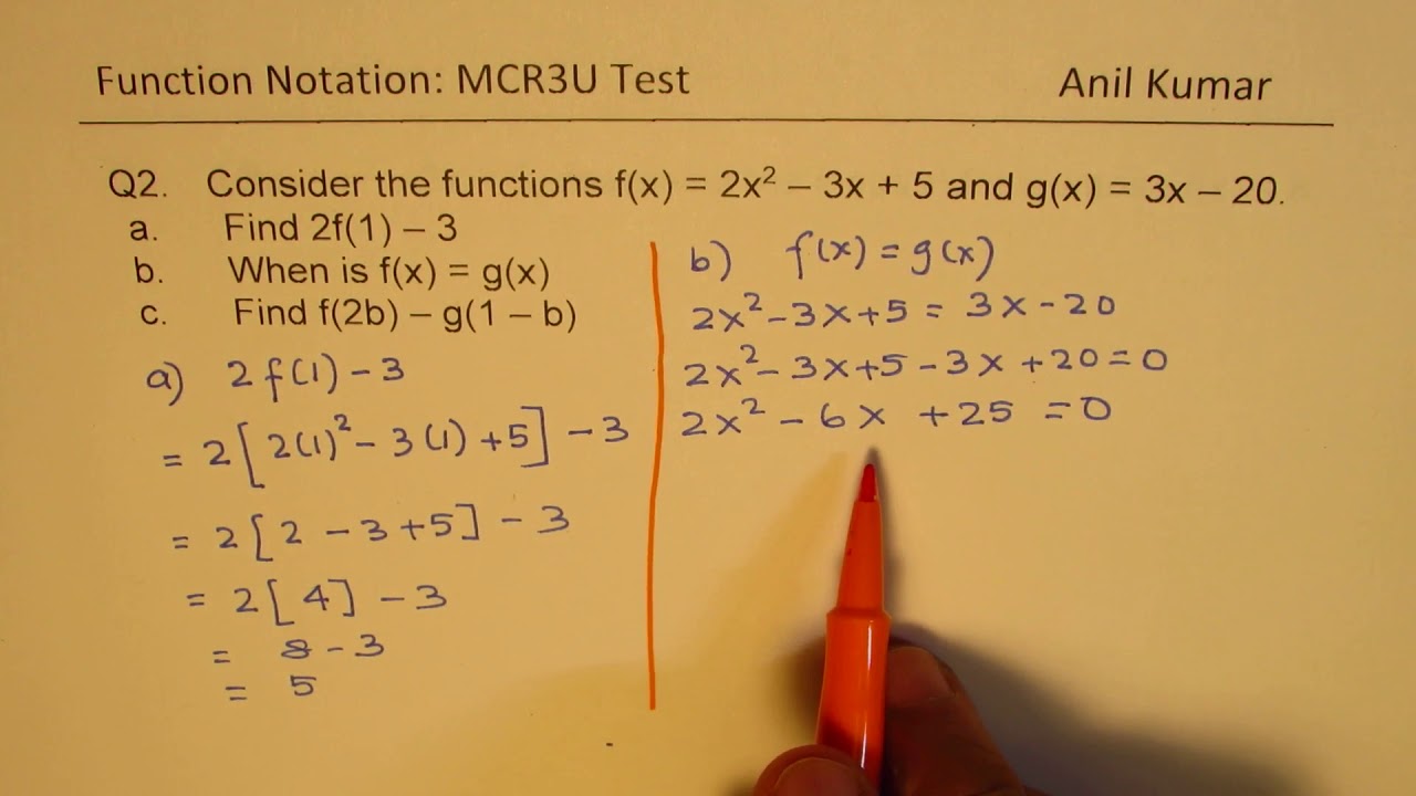 Function Notation Applications MCR3U Test Unit 1