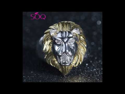 European and American domineering golden lion head ring Cast animal titanium steel ring Retro non fa