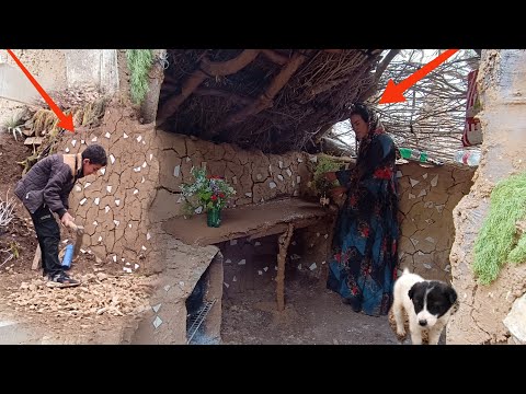 "Carpentry skills of mother and orphan son: making a wooden platform in a stone hut"