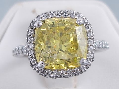 Huge 5.68 ctw Cushion Cut Vivid Yellow Color / SI2 Clarity
