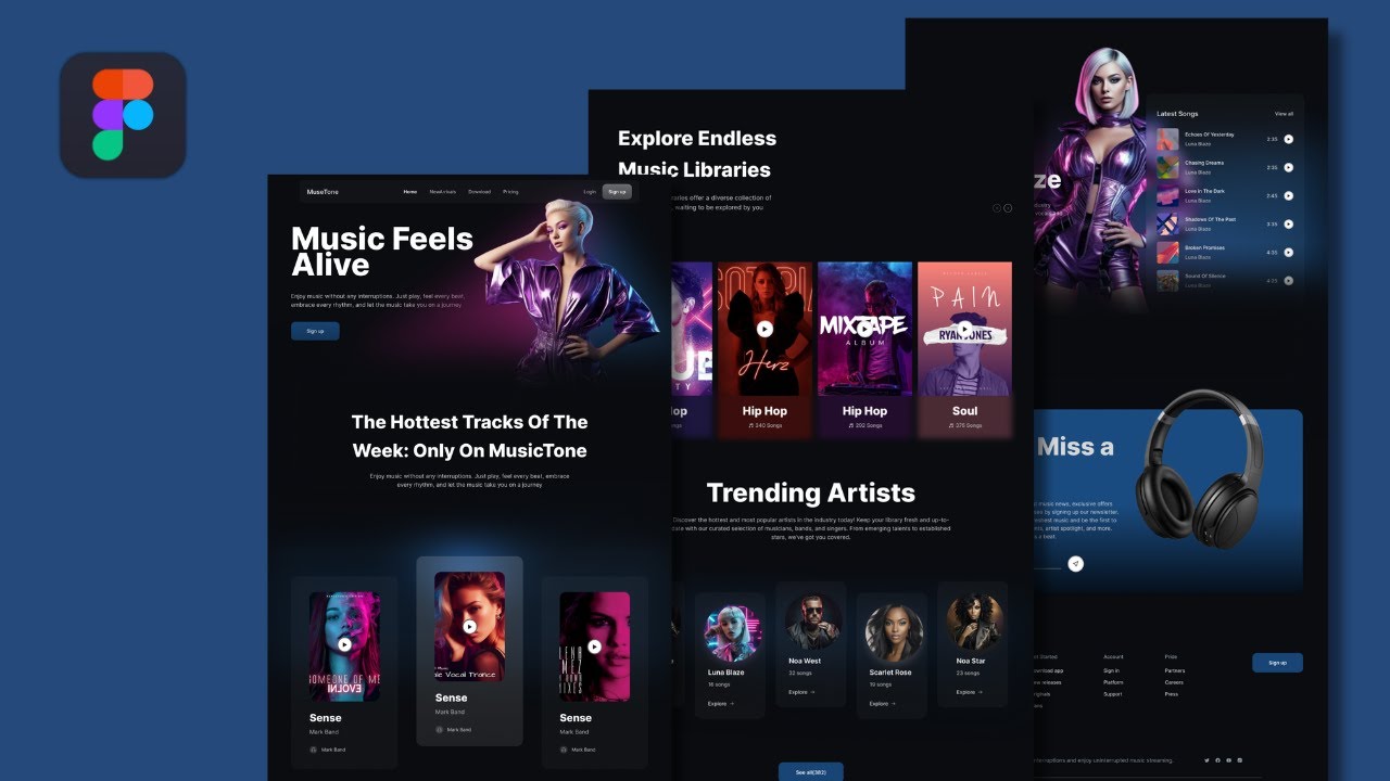 UI/UX Design in Figma – Music Streaming Website Landing Page