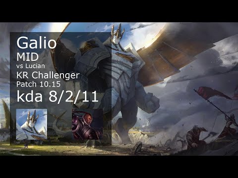 Galio vs Lucian Mid - KR Challenger 8/2/11 Patch 10.15 Gameplay // [롤] 갈리오 vs 루시안 미드
