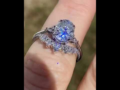 Ring & enr630-ov - Diamond Engagement Oval Moissanite Pear 3-Stone