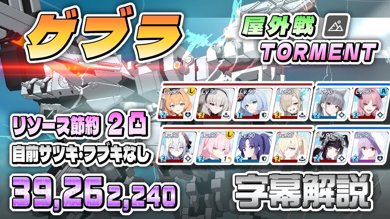 【字幕解説】総力戦 ゲブラ 屋外戦 TORMENT 2凸 39,262,240pt 自前サツキ/水着フブキ/パジャマユウカなし #ブルアカ
