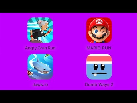 Angry Gran Run, Super Mario Run, Jaws.io, Dumb Ways to Die 2: The Games [iOS Gameplay] Video