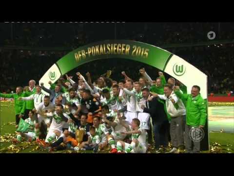 VFL Wolfsburg players celebrate by winning the DFB Pokal