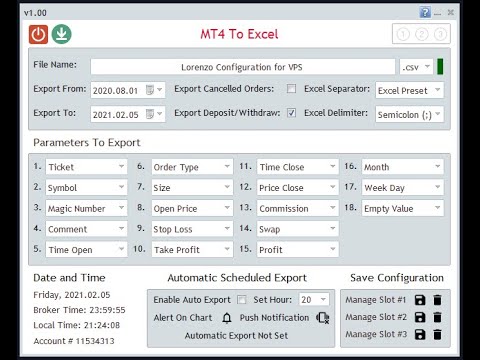 Video MT4 To Excel Interface With Scheduled Export