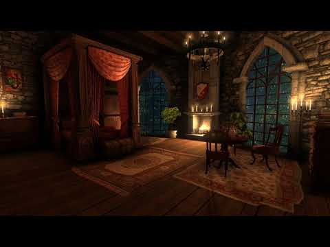 Cozy Old Castle Room with Rain & Fireplace Sounds for 12 hours