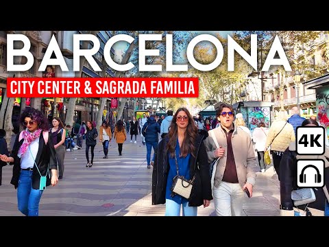 BARCELONA, Spain 🇪🇸 4K Walking Tour Downtown, La Rambla & Sagrada Familia 2024
