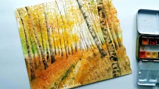 🍁 Autumn Landscape Watercolor Painting - Relaxing Video