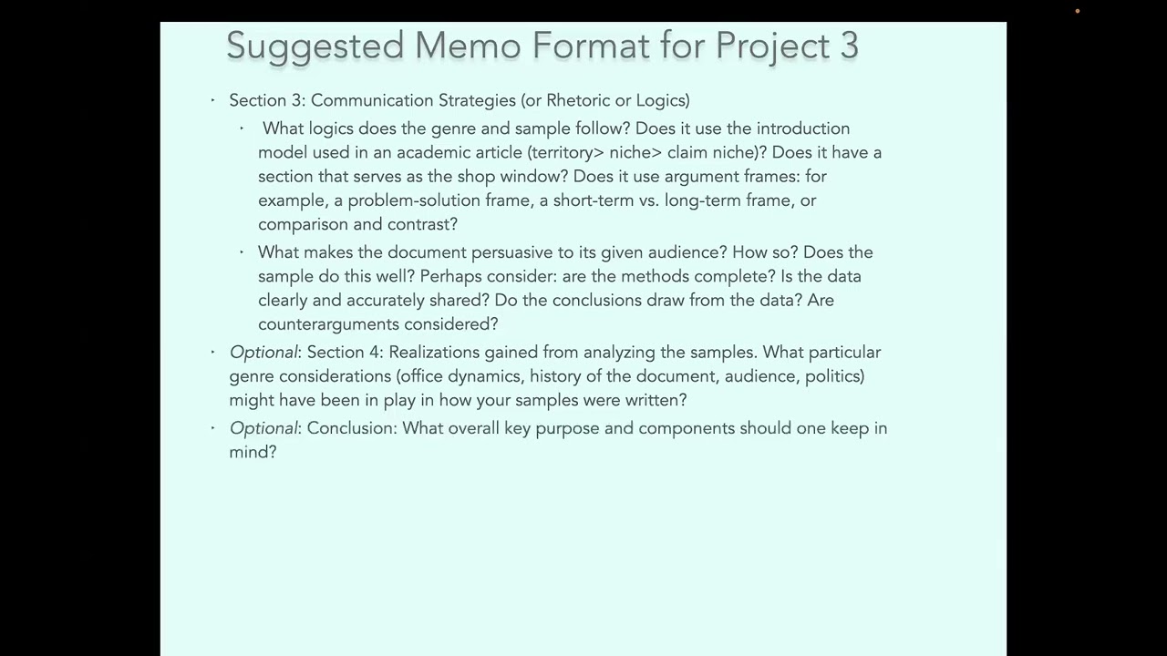 How to Write Memos; How to Write Your Project 3 memo