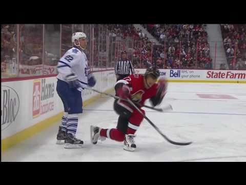 Francois Beauchemin nice Hit on Kovalev - Leafs vs Sens - Sept 29th 2010 (HD)