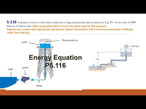 P 5.116 A pump is to move water from a lake into a large, pressurized tank  at a rate of 4000 liters