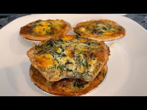 Bacon, Spinach,Cheese Miniature Quiches Recipe.