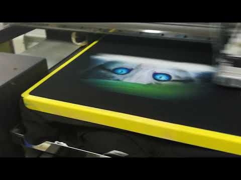 Rainbow RB-4560T garment printer digital printing machine on black t-shirt demo