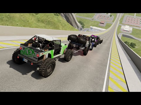 High Speed Cars Monster Truck Big Ramp Jump vs Bus and Large Spinner Crashes BeamNG.Drive Mef Games