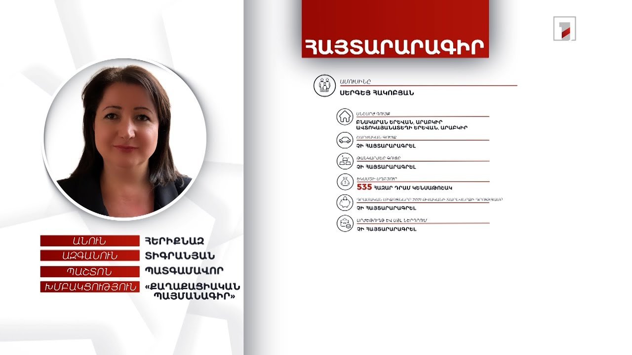 2 անշարժ գույք Արաբկիրում, ավտոմեքենա. պատգամավոր Հերիքնազ Տիգրանյանի հայտարարագիրը