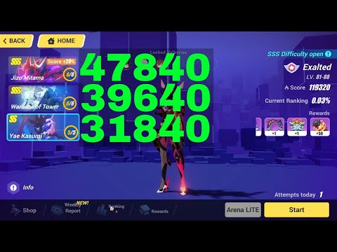 Honkai Impact 3 Exalted MA Top 100 - SSS Jizo, SSS Wardens of Tower, Yae Kasumi [119320] (8/24/2023)