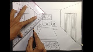 How to Draw a Simple Bedroom in One Point Perspective