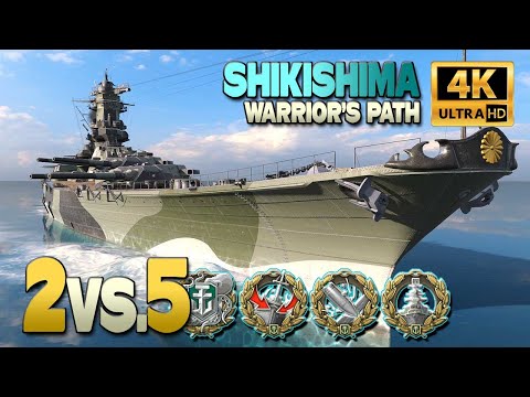 Battleship Shikishima on map Warrior's Path, 2v5 - World of Warships