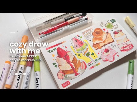 ｡° ‧ cozy draw with me - food illustration using acrylic markers (again and again) | arrtx 60b  ‧ °｡