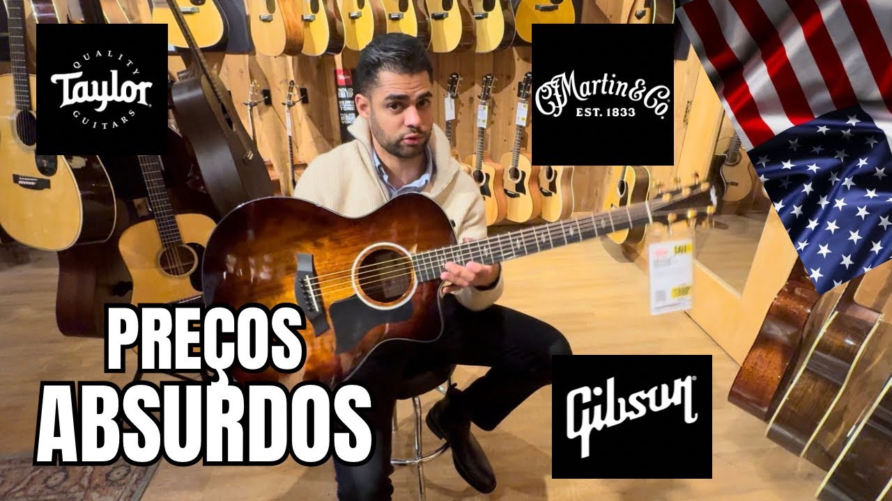 🇺🇸Mostrando violões e preços das marcas Taylor, Martin e Gibson no paraíso dos músicos nos EUA