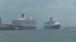 QUEEN MARY 2 ARRIVES FROM NEW YORK & QUEEN VICTORIA WAITING TO DEPART FOR AMSTERDAM 7/11/25