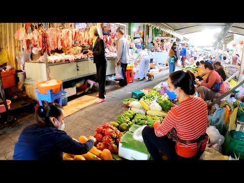 Cambodia Fresh Market Tour at Boeung Trabek Plaza, Phnom Penh Morning Market Street Food