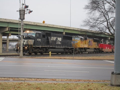 NS 6750 and UP 3951 pull an NS Intermodal Train through Downtown Huntsville, AL! (Foreign RFP)