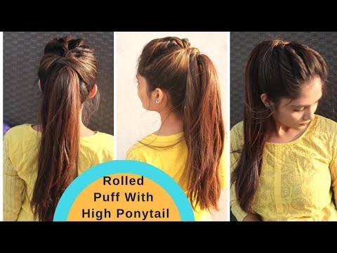 Messy Rolled Puff With High Ponytail Hairstyle...