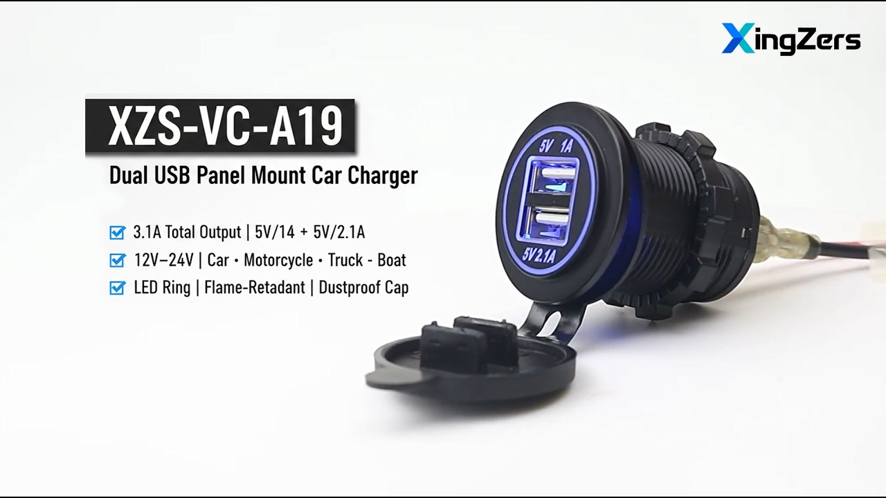 Chargeur de voiture double USB XingZers XZS-VC-A19 pour montage sur panneau