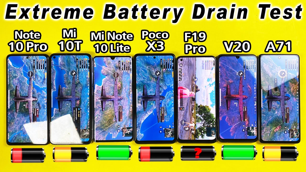 Note 10 Pro vs Mi 10T vs Mi Note 10 Lite vs Poco X3 vs F19 Pro vs V20 vs A71 Battery Life Drain Test