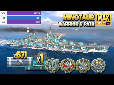 Cruiser Minotaur: Wild west on map Warrior's Path - World of Warships