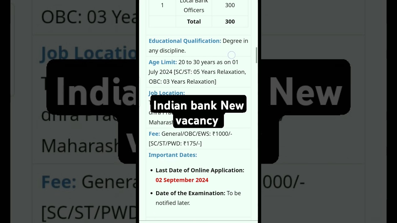 INDIAN BANK OF INDIA NEW VACANCY 2024 #indianbank #india #banking #governmentjob #like