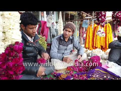 Flower garland making at Delhi's largest flower market - Ghazipur Mandi