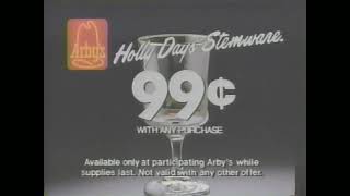 1988 Arby's Holly Days Stemware Christmas Glasses Commercial