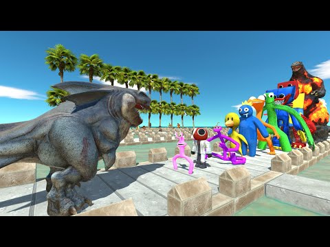 Megalodon Rex vs Rainbow Friends COCONUT DEATH RUN - Animal Revolt Battle Simulator
