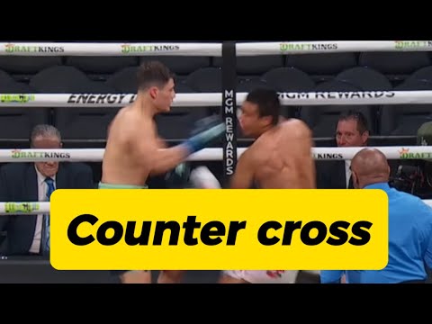 Boxing lessons. Counter punch. Cross after the side step.