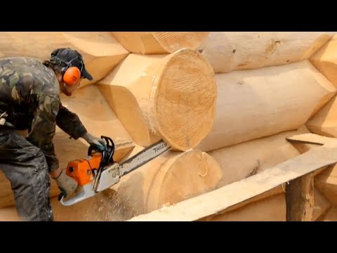 Amazing Fastest Log Cabin Build Chainsaw Skills - Building Dream Wooden House With Your Own Hands