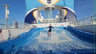 Arneil & Melissa demonstrating & training on the Flowrider on Ovation of the Seas cruise 14/05/2025
