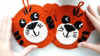 Crochet Tiger Potholder 🐯 Crocheted Home Decor