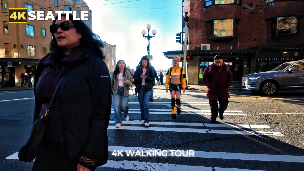 [4k] Seattle City Walking Tour  - Pine Street 6th Ave to the Overlook Walk