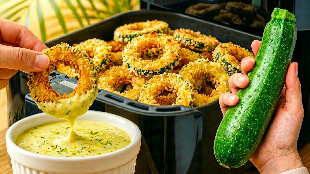 Air Fryer Zucchini Rings with Parmesan Crust and Lime Yogurt Sauce by VeggieVibe AirFryer β recipe photo