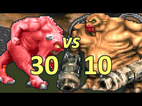 30 Demons vs 10 Mancubi - Monster Infighting - Doom II Retro Battles