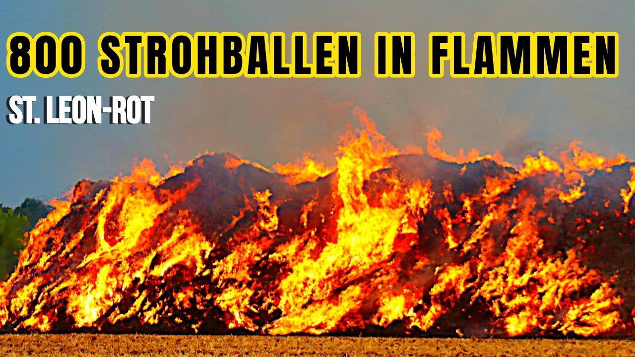 Großbrand bei St. Leon-Rot: Über 800 Strohballen stehen in Flammen