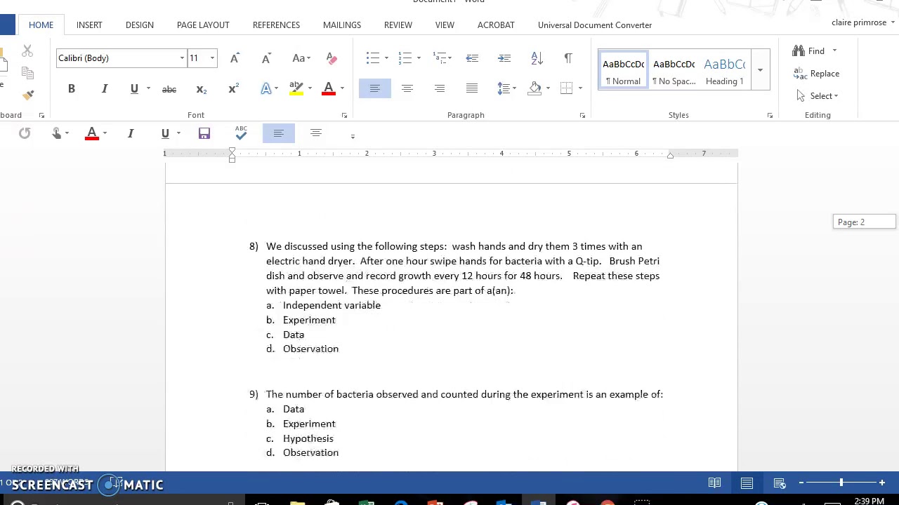 Scientific Method Vocabulary Test
