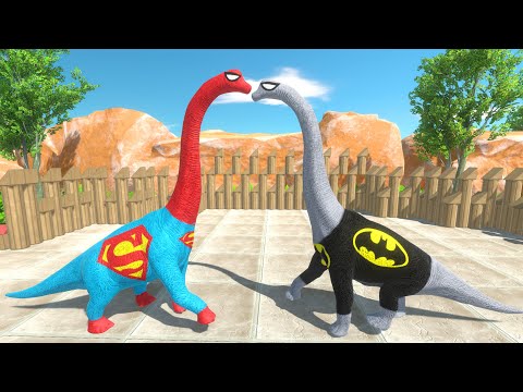 NEW BATMAN vs ALL SUPER MAN BRACHIOSAURUS BATTLE DEATH RUN - Animal Revolt Battle Simulator