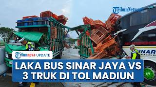 Laka Beruntun Bus Sinar Jaya Vs 3 Truk hingga Ringsek Parah di Tol Nganjuk-Madiun, 3 Orang Terluka